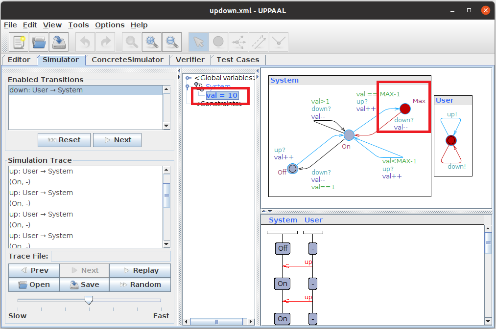 Inspecting the test trace in Simulator